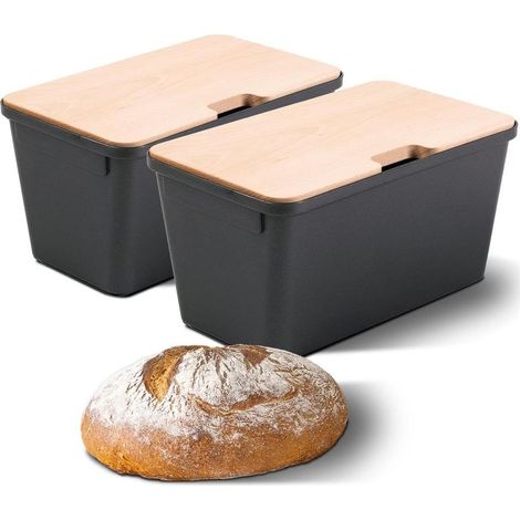 2x boîte à pain avec couvercle 32x20x16,5cm boîte à pain pour la conservation du pain boîte à pain en bois pour garder le pain frais 7,3L