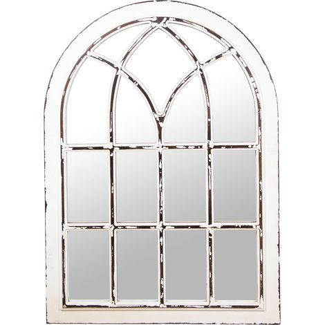 Miroir Mural en Forme de fenêtre en Bois et Blanc decape 79x4x110cm