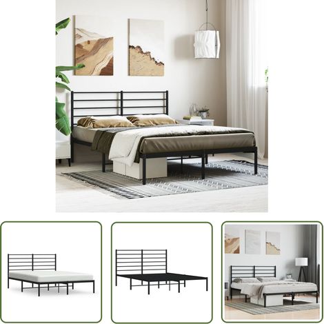 The Living Store Bettgestell mit Kopfteil Metall Schwarz 140x200 cm - Metallbettfundament - Doppelbett - Schwarzes Bettgestell - Boxspringrahmen - Kopfteil (1/5)