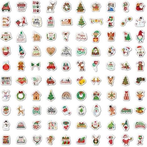Autocollants Noël - Non spécifié - 100 Gommettes - Motifs variés - Couleurs vives - Papier de qualité (1/4)