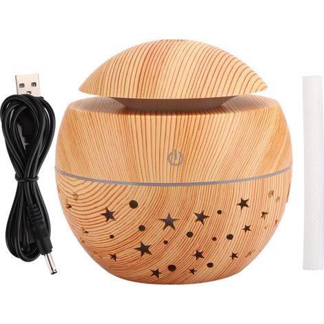 Tragbarer Luftbefeuchter 130 ml, Luftdiffusor in Holzoptik, Hohlraum-Nebelventilator mit LED-Beleuchtung