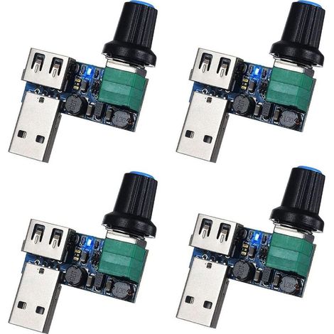 4-teiliger USB-Lüfterdrehzahlregler, DC 5V Mini-USB-Lüfterdrehzahlregler, DC 5V-12V auf 2,5-7,5V USB mit Geschwindigkeitsschalter (1/5)