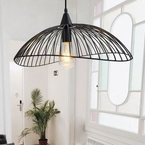 Lustre Plafonnier en Filaire Métal Lampe Suspension Industrielle Vintage pour Salon Cuisine Chambre (1/5)