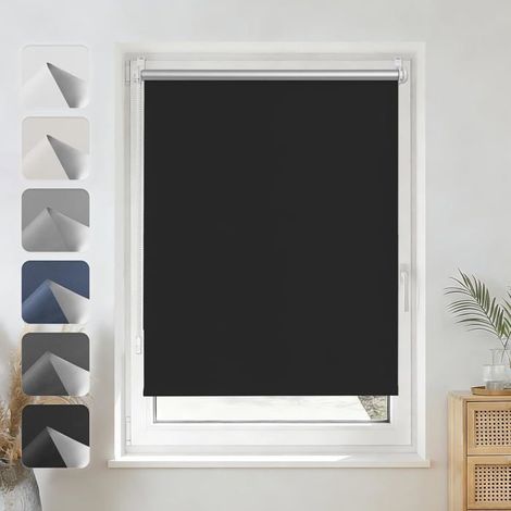 Store occultant à enrouleur 1 unité Tissu thermique noir Isolation solaire Installation sans perçage Salon (1/5)