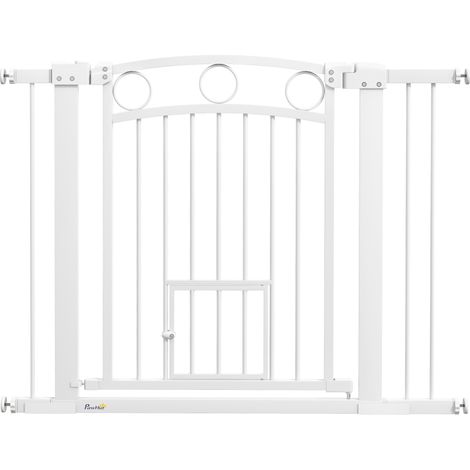 Barrière pour animaux avec porte intégrée, largeur réglable 76-104 cm, hauteur 77 cm, blanc (1/5)