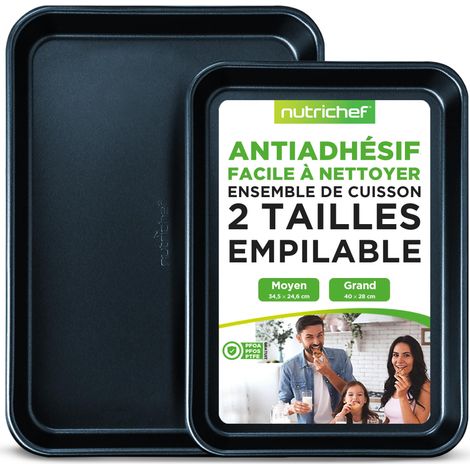Lot de 2 Plaques à Four Antiadhésives – 38x28 cm et 33x23 cm – Plaques Pâtisserie Acier Carbone avec Revêtement Non Toxique – Résistantes au Lave-Vaisselle et à Haute Température (1/5)