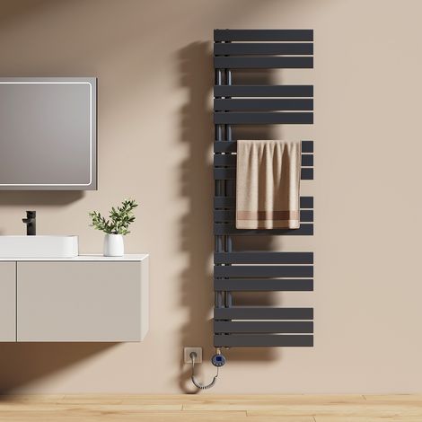 EMKE Elektrischer Badheizkörper 160 x 50 cm 1000 W Anthrazit Handtuchwärmer mit WiFi Tuya App-Steuerung IPX4 4 Modi