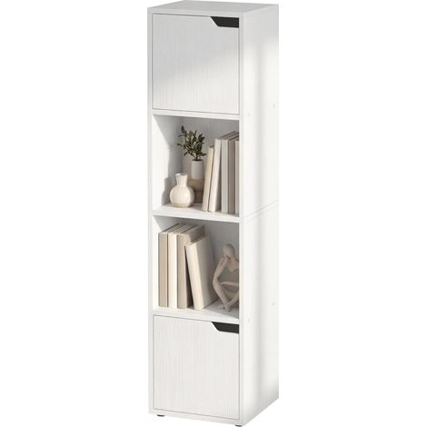 Bibliothèque moderne avec 2 placards et portes, 4 étagères, 30 x 29 x 119 cm, blanche
