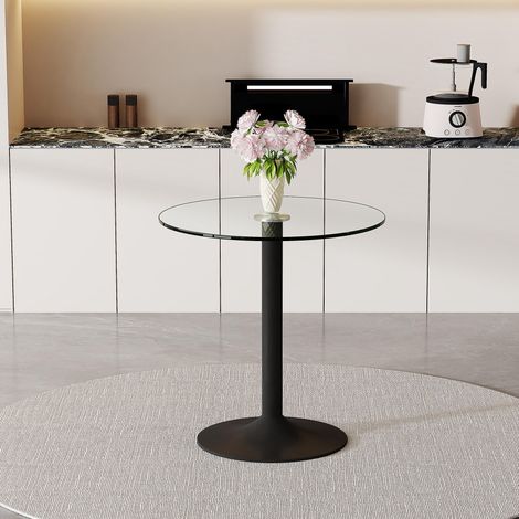 Table de bar ronde minimaliste et moderne en verre trempé : avec un diamètre de 89 cm et une hauteur de 92 cm, c'est le choix idéal pour créer une ambiance légèrement luxueuse. (1/5)