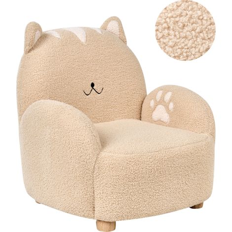 Sillón infantil tapizado de gato para niños beige Zoar