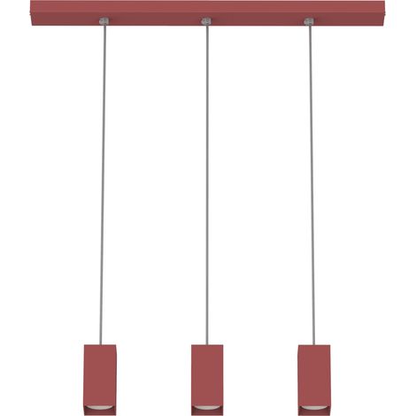 LUMICOM  CUBE Sospensione, 3X GU10, max 33W, metallo, rosso cowhide, L70cm x H10cm (1/4)