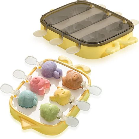 Moule à glace en silicone en forme d'animal (animal jaune), moules à glace réutilisables avec bâtonnets pour glaces et sorbets faits maison (1/5)