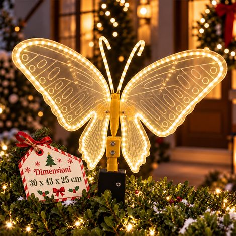 Farfalla con Movimento e 246 Led Bianco Caldo Decorazione Natalizia 30x43x25 cm (1/5)