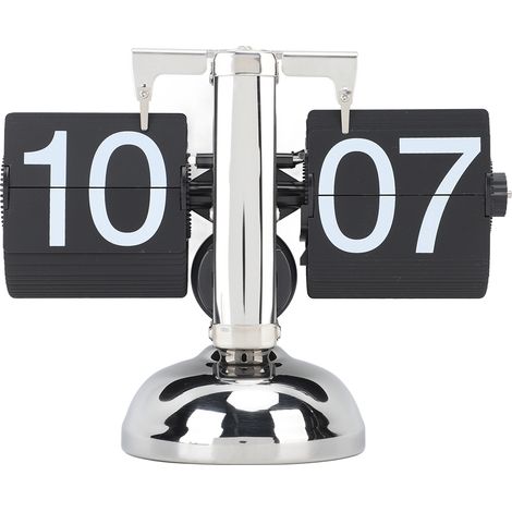Eosnow Horloge à bascule avec grand nombre, alimentée par batterie, table rétro en acier inoxydable 304, pour la maison et le bureau, 24 heures, Page noire (1/5)