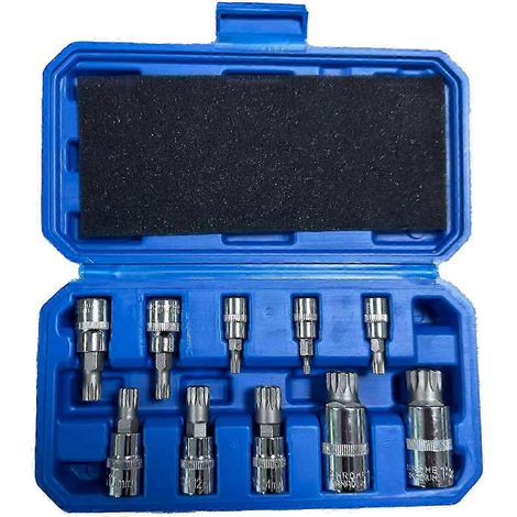 Coffret de 10 douilles à embouts cannelés triple carré 12 pans, inviolables, multicolores, pour la réparation automobile et mécanique. (1/5)