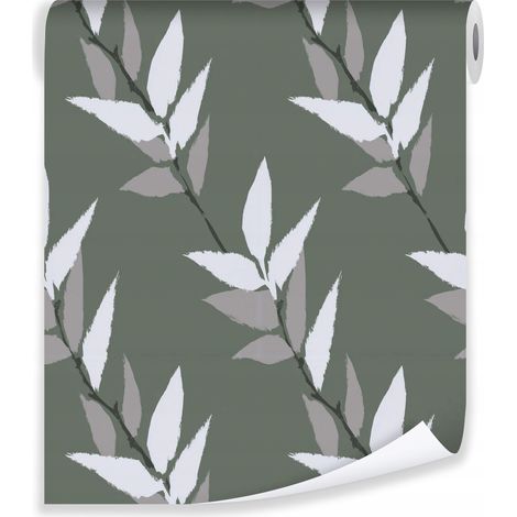 Papier peint feuilles nature minimaliste sur molleton mur salon chambre coucher (1/3)