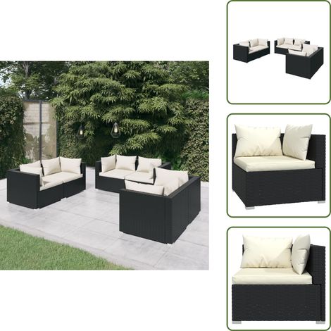 The Living Store Set Divani da Giardino 6 pz con Cuscini in Polyrattan Nero - Divano angolare