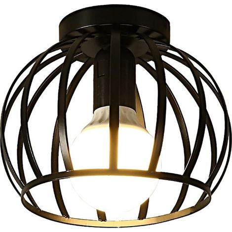 Plafonnier Vintage, Plafonnier Semi-encastré Noir, Abat-jour de Plafond à Cage en Métal Avec Support E27 Pour Salon Cuisine Chambre Couloir Cour (1/5)