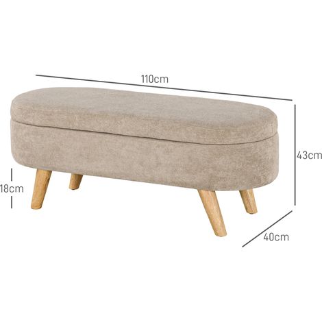 Banquette de lit rembourrée avec rangement coulissant, en bois et polyester, 110 x 40 x 43 cm, beige (1/5)
