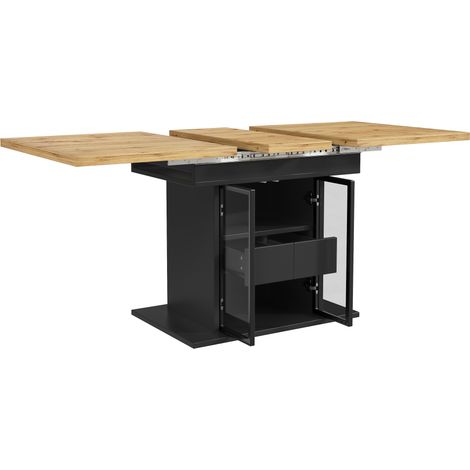 Tavolo da pranzo allungabile con contenitore, MDF e metallo, nero 110-140 cm (1/5)