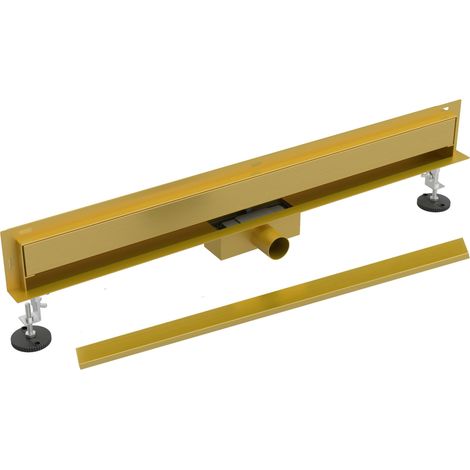 Caniveau de Douche Mural Linéaire en Acier Inoxydable Doré 60 cm avec Siphon et Tapis étanche - Modèle OLś-600gold
