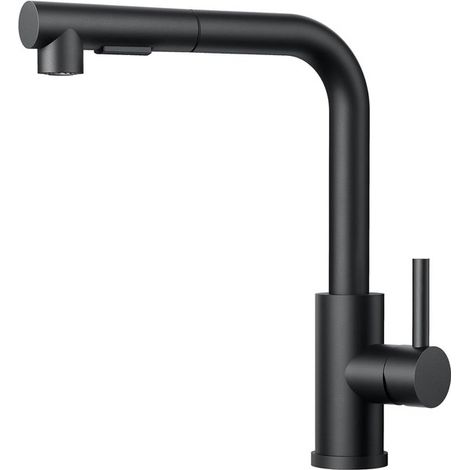 Küchenarmatur Schwarze Küchenarmatur Ausziehbares Design Zwei Strahlarten & 360° drehbar L förmige Einhebelarmatur aus Edelstahl Warm und Kaltwas (1/5)