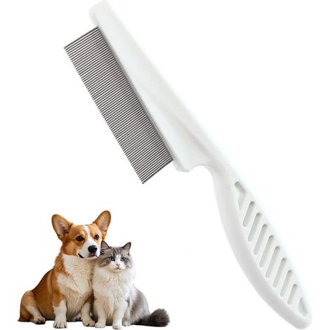 Peine antipulgas para gatos y perros - Blanco - Peine multifuncional de cerdas de acero inoxidable para eliminar pulgas, pelo, piojos, manchas de lágrimas y caspa. (1/5)