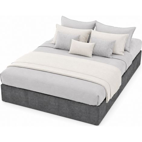 Cadre de lit 140x200 cm gris en tissu et métal, sommier plateforme moderne avec coffre à gaz, structure robuste sans tête de lit ni matelas - CHICFURN (1/5)