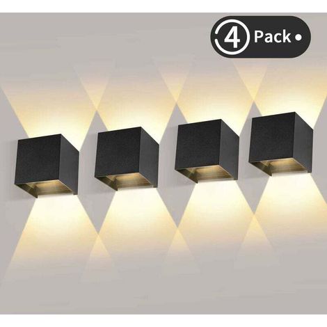 4 Pieces Outdoor LED Wall Light 12W Indoor Wall Lights 3000K Warm White Waterproof Design IP65 - Black LangRay (1/4)