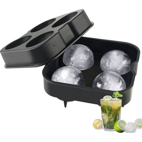 Eiswürfelformen mit 4 Fächern, runde Eiswürfelformen mit abnehmbaren, auslaufsicheren Deckeln, stapelbare Silikon-Eiswürfelformen für selbstgemachte, gekühlte Getränke (1/5)