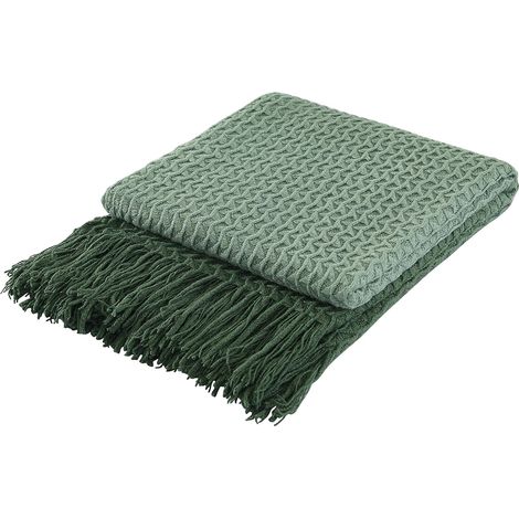 Couverture décorative en tricot pour canapé, chaise, lit, jeté de sieste légère, douce et confortable, motif de tissage délicat avec franges, 127 x 152 cm (1/5)