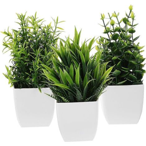 Lot de 3 petites plantes artificielles en pot, style assorti, pour la maison ou le bureau.-16.00X7.00X7.00CM-Green (1/3)