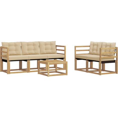 Outdoor-Sofagarnitur 6 stk. 5-Sitzer Weiß und Beige vidaXL (1/5)