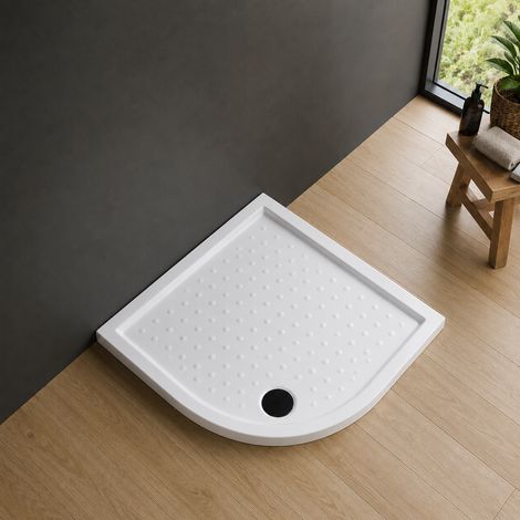 Kiamami Valentina – Receveur de douche semi-circulaire 80x80 cm – Céramique blanche – Surface antidérapante – Hauteur 6 cm – Compatible avec cabines 55 cm