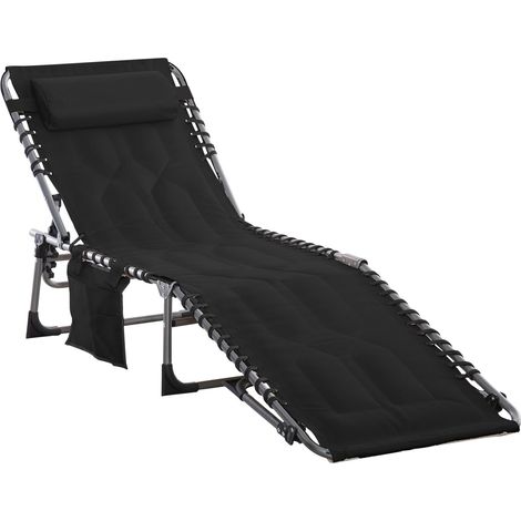 Sonnenliege Faltbar Gartenliege Klappliege Mit Kissen Garten 5-Stufige Rückenlehne Verstellbar Stahl Oxford-Stoff Schwarz 188 X 57 X 30 Cm (1/5)