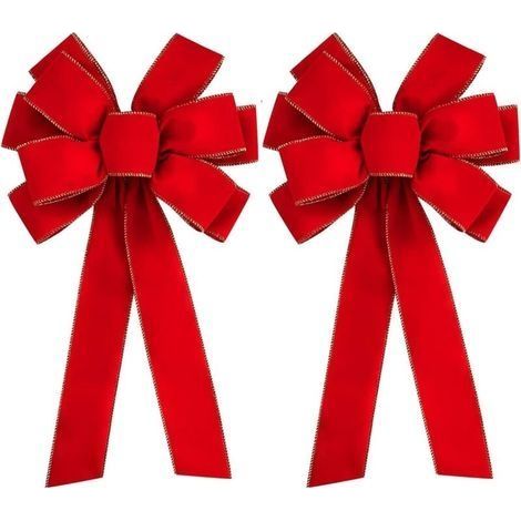 2 Pièces Gros Noeud Rouge Noel - 50 x 27cm Noeud de Porte Noel - Gros Noeud Rouge Noel Exterieur pour Décoration de Porte D'entrée Maison Cheminée,Guirlande de Noël, Sapin de Noël (1/5)