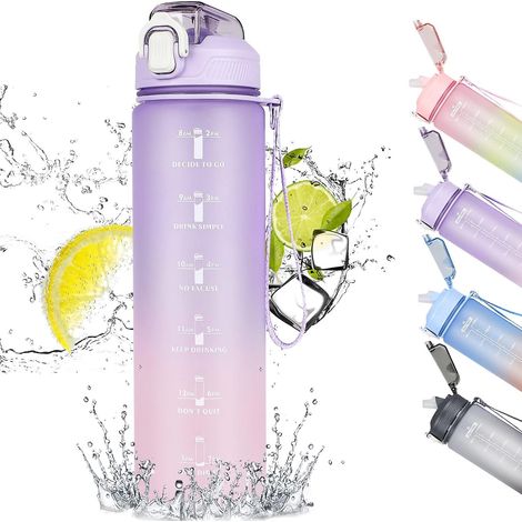 Gourde de sport anti-fuite Gradient 1L avec paille et indicateur de temps, idéale pour la salle de sport, le bureau et la course à pied.