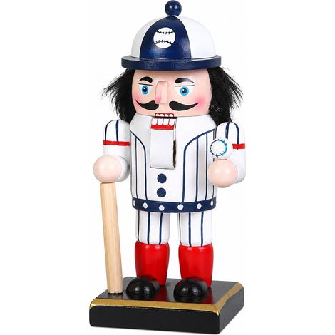 Figurine de soldat casse-noisette en bois, joueur de football américain ou de baseball, décoration de Noël blanche de 15 cm (1/5)