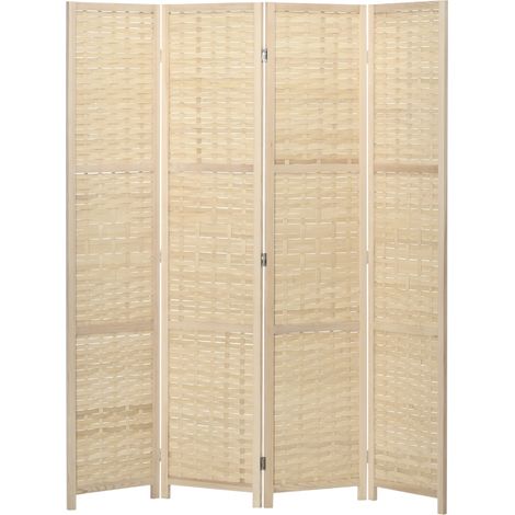 Paravento Separè 4 Ante H170 cm in Legno e Bambù Marrone (1/5)