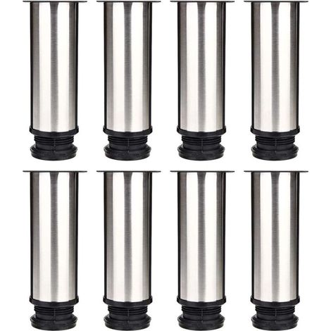Selected Lot de 8 Pieds de Meubles, Pied Cuisine Réglables Ø 50 mm/Hauteur 150 mm Ronds Métal Acier Inoxydable Canapé Jambe Table Pieds