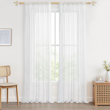 Rideaux Voilage Blanc Salon Moderne Lot de 2 140x260cm (1/5)