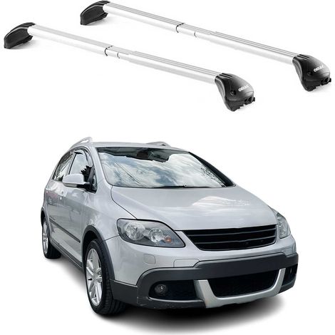 OMAC Barres de toit transversales certifiées TÜV pour VW Golf mk5 mk6 Cross/Plus/Break 2004-2014 – Verrouillables (4 antivols) – Charge max 100 kg – Sangle inox + protection caoutchouc Argent (1/4)