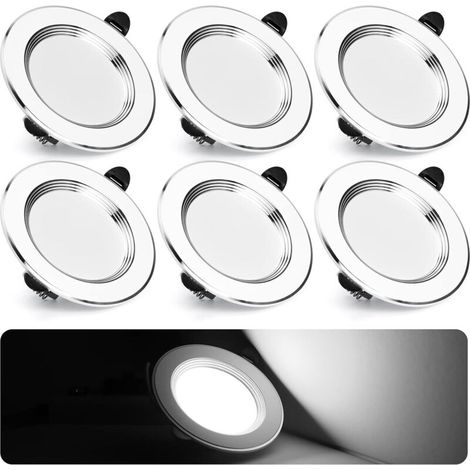 Spot encastrable salle de bain 7W 700Lm – Blanc froid 6000K – Aluminium rond – Lot de 6 – Installation facile IP23