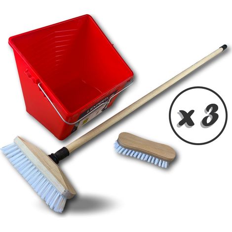 Kit Balai brosse lave-pont Seau rectangulaire Brosse à laver Manche - Quantité x 3 - Version PPL blanc (1/5)
