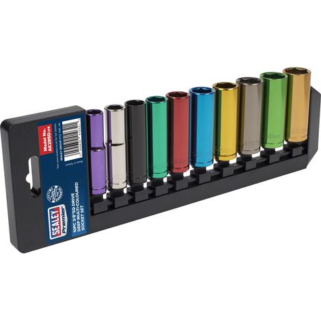 Sealey AK285D Premier Deep Multi-Coloured Socket Set 3/8""Sq Drive 10pc