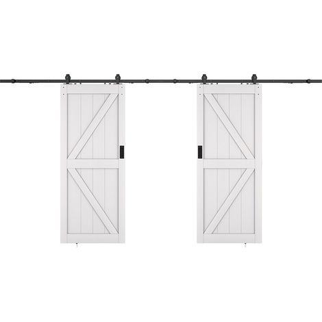 Porta scorrevole doppia con sistema esterno muro 2 x H205 x 83 cm Legno e MDF Bianco - NEFARA