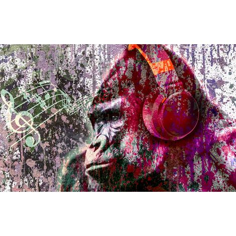 Tableau Pop art gorille et casque audio - 80x50cm - made in France (1/5)