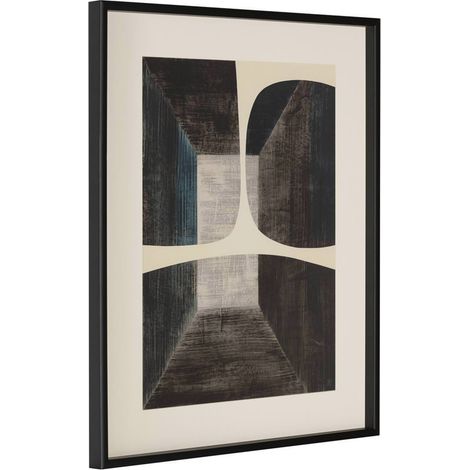 Toile encadrée abstraite peinte à la main - noir, blanc et crème (1/4)
