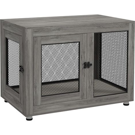 Caisse, sac et cage de transport - Cage 30 kg, 2 portes, coussin lavable, pieds réglables, gris 94x60x72 cm (1/5)