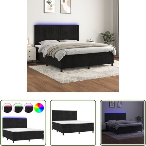 vidaXL LED-Streifen -  Boxspringbett mit Matratze & LED Schwarz 180x200 cm Samt (1/5)